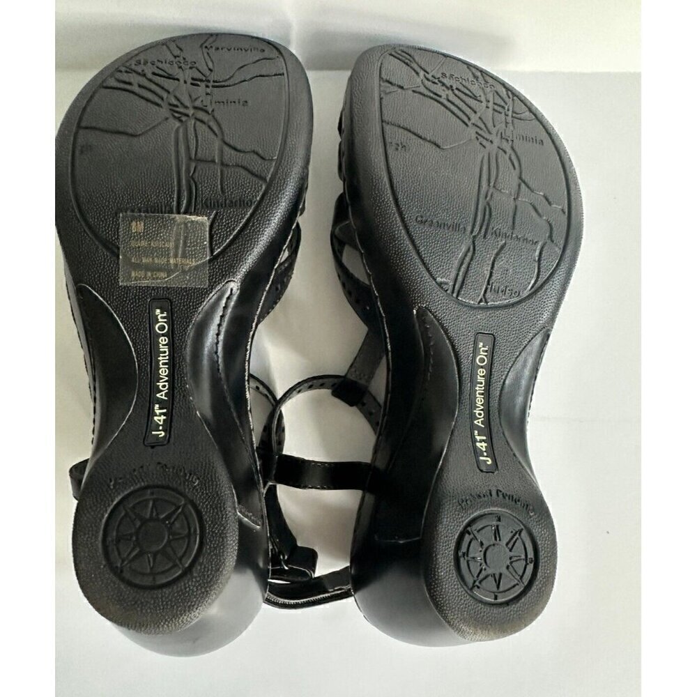 J-41 Sz 8 M Black Strappy Synthetic Wedge Heel Women Sandals Claire - Picture 8 of 8